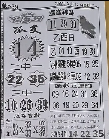 2025年03月17日-喜雀神掛539小黃單