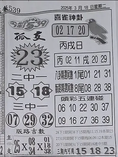 2025年03月18日-喜雀神掛539小黃單