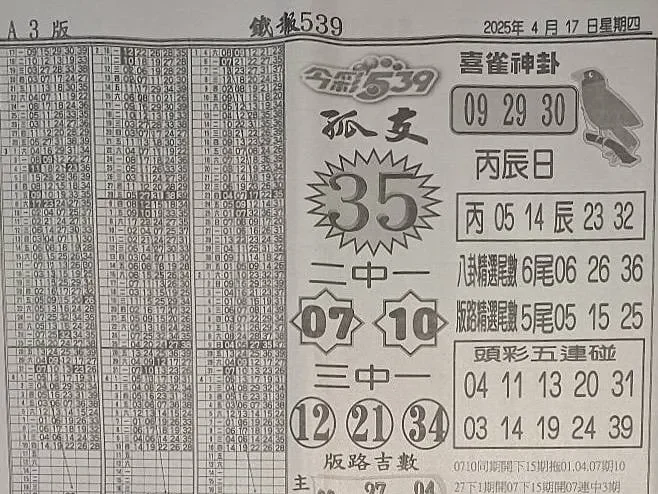 2025年04月17日-喜雀神掛539小黃單