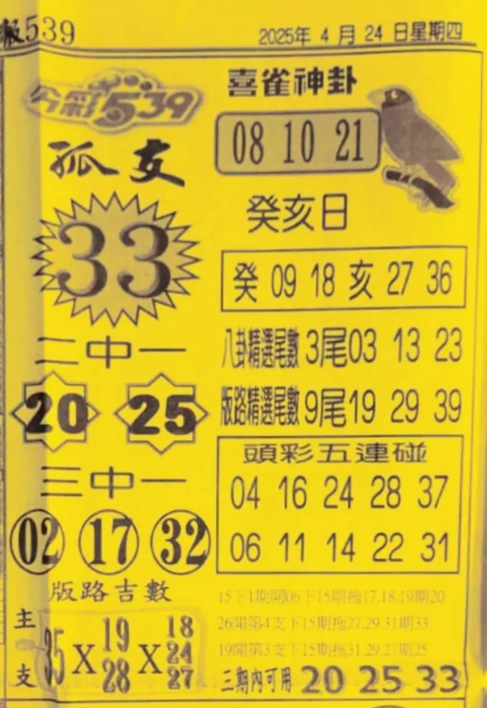 2025年04月24日-喜雀神掛539小黃單