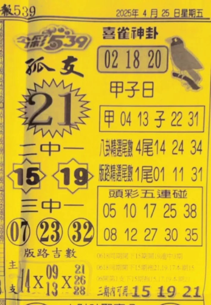 2025年04月25日-喜雀神掛539小黃單
