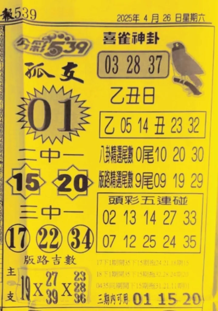 2025年04月26日-喜雀神掛539小黃單
