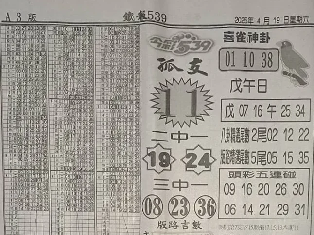 2025年04月19日-喜雀神掛539小黃單