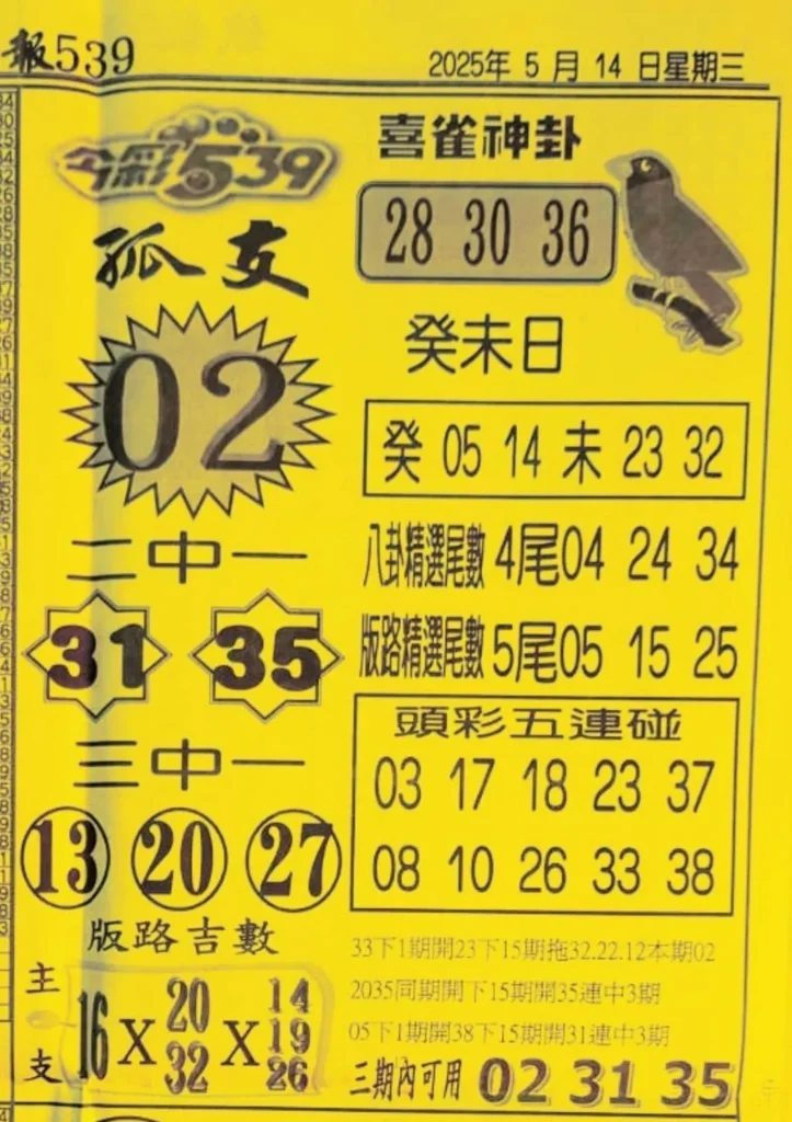 2025年05月14日-喜雀神掛539小黃單