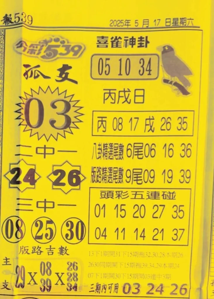 2025年05月17日-喜雀神掛539小黃單