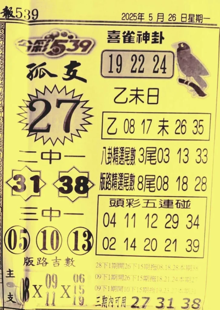 2025年05月26日-喜雀神掛539小黃單