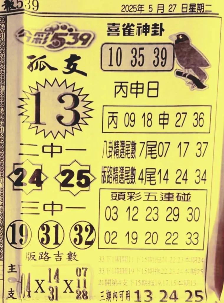 2025年05月27日-喜雀神掛539小黃單