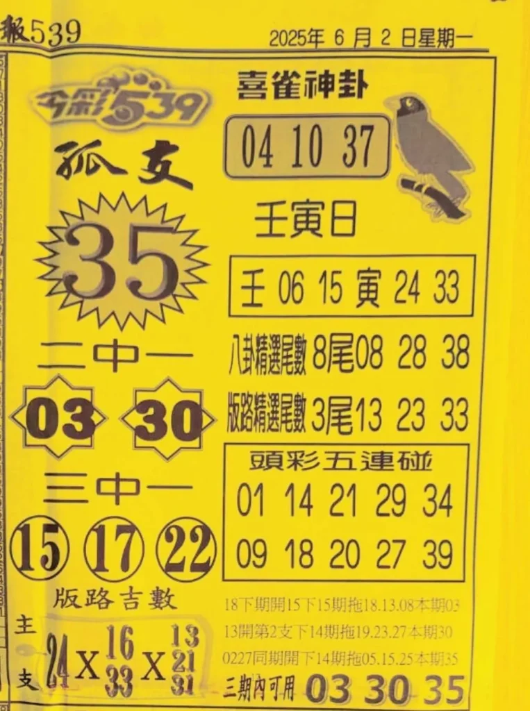 2025年06月02日-喜雀神掛539小黃單