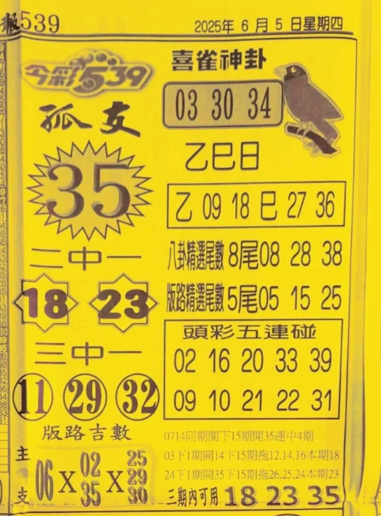 2025年06月05日-喜雀神掛539小黃單