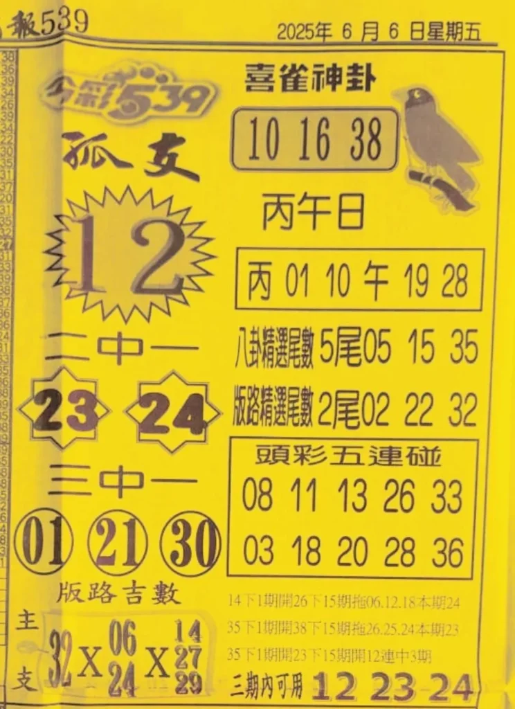 2025年06月06日-喜雀神掛539小黃單