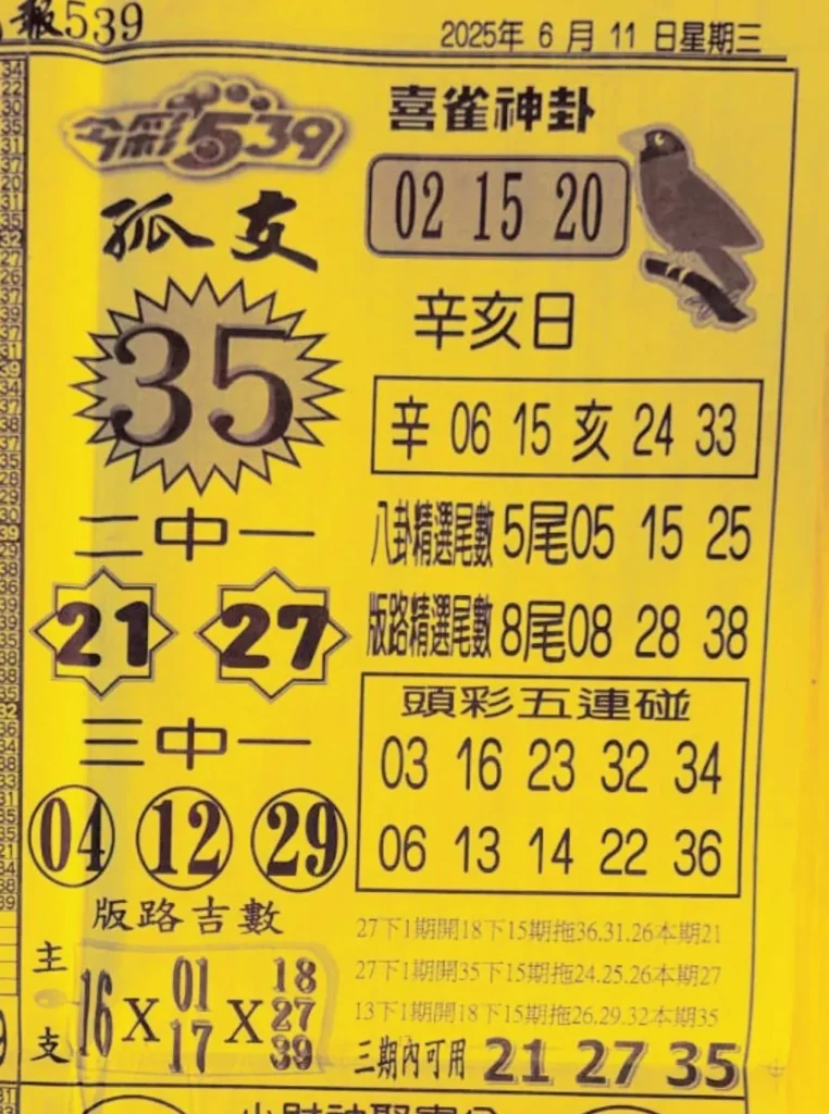 2025年06月11日-喜雀神掛539小黃單