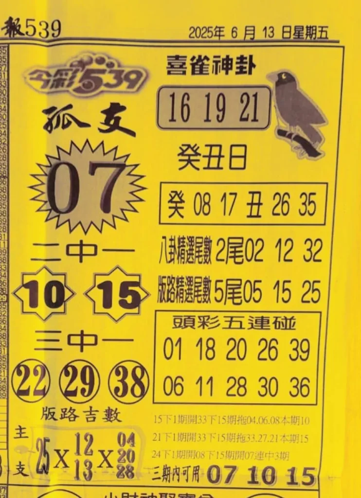 2025年06月13日-喜雀神掛539小黃單