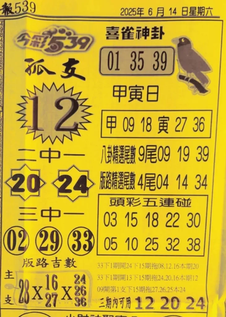 2025年06月14日-喜雀神掛539小黃單