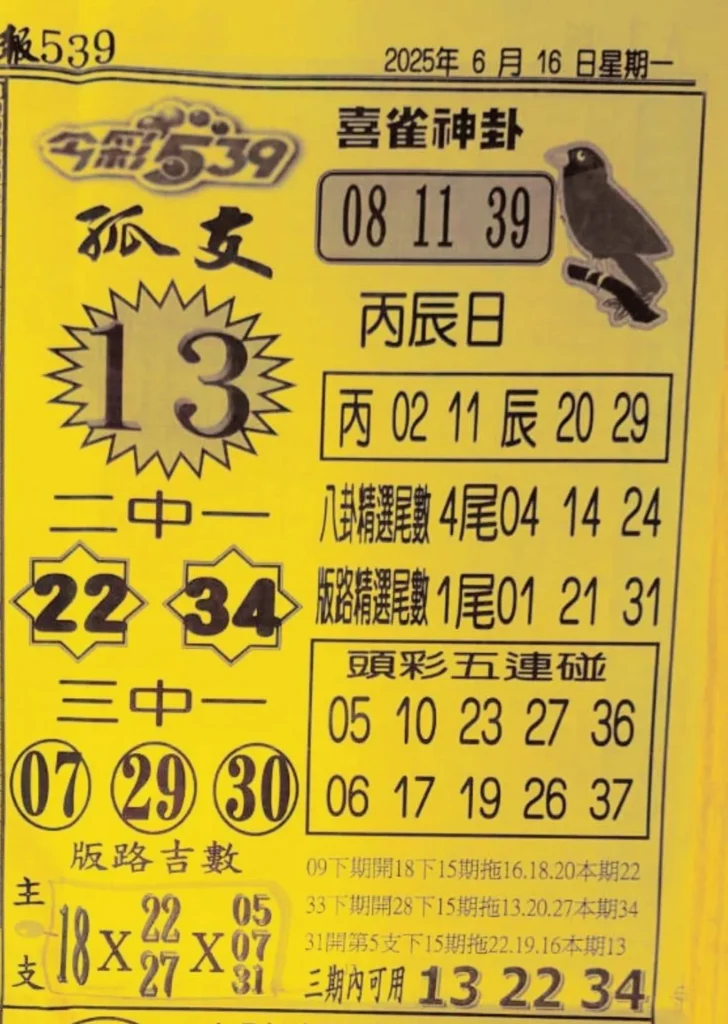 2025年06月16日-喜雀神掛539小黃單