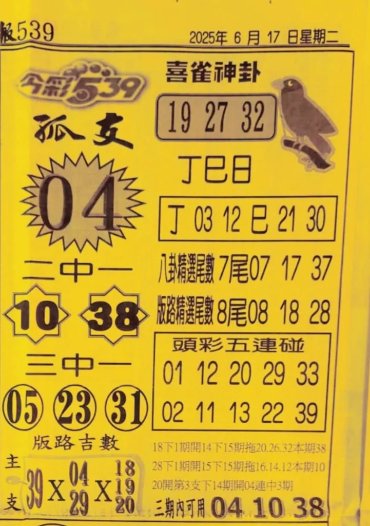 2025年06月17日-喜雀神掛539小黃單