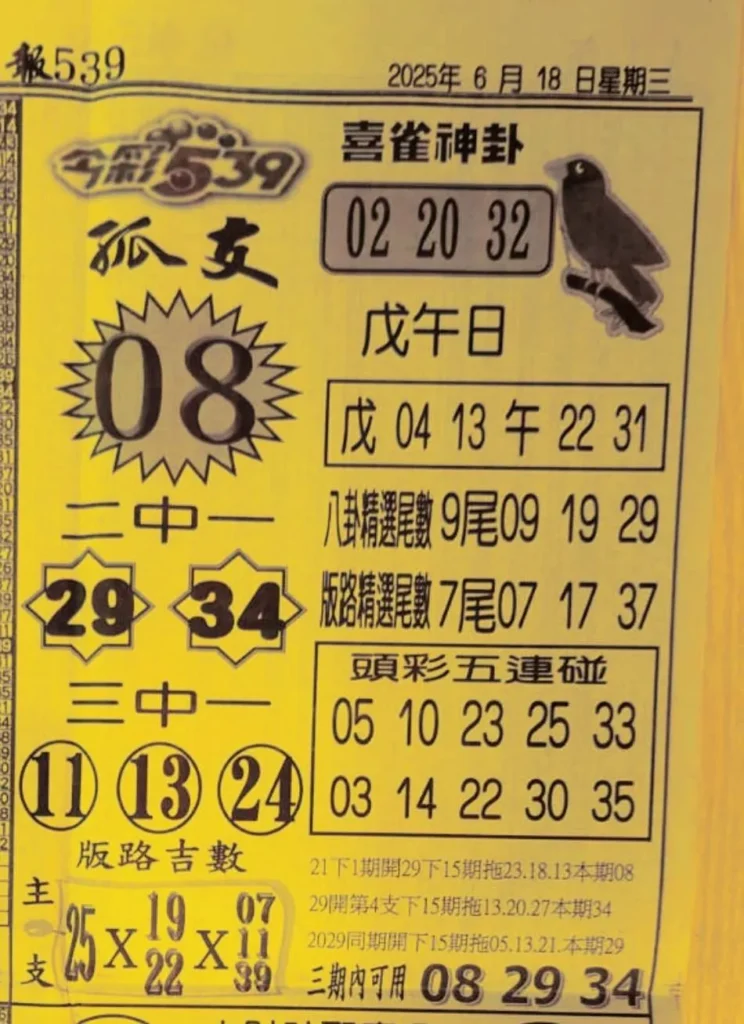2025年06月18日-喜雀神掛539小黃單