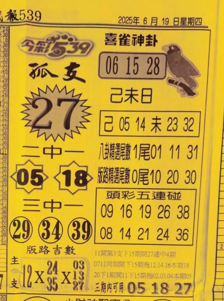 2025年06月19日-喜雀神掛539小黃單