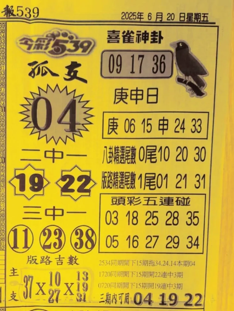 2025年06月20日-喜雀神掛539小黃單