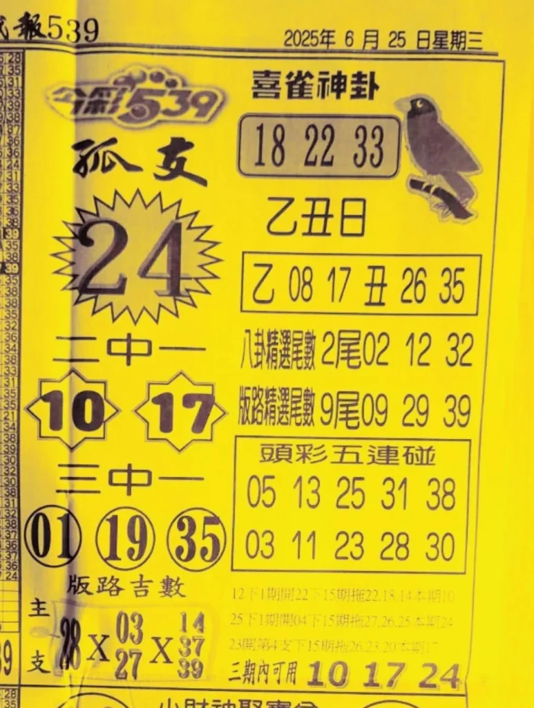 2025年06月25日-喜雀神掛539小黃單