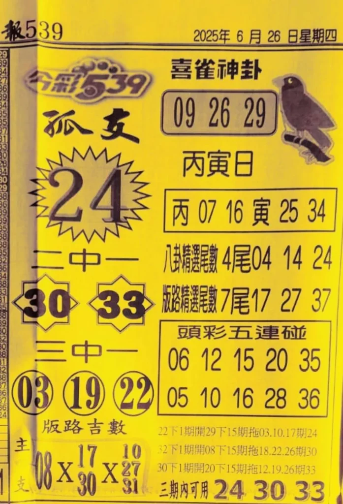 2025年06月26日-喜雀神掛539小黃單