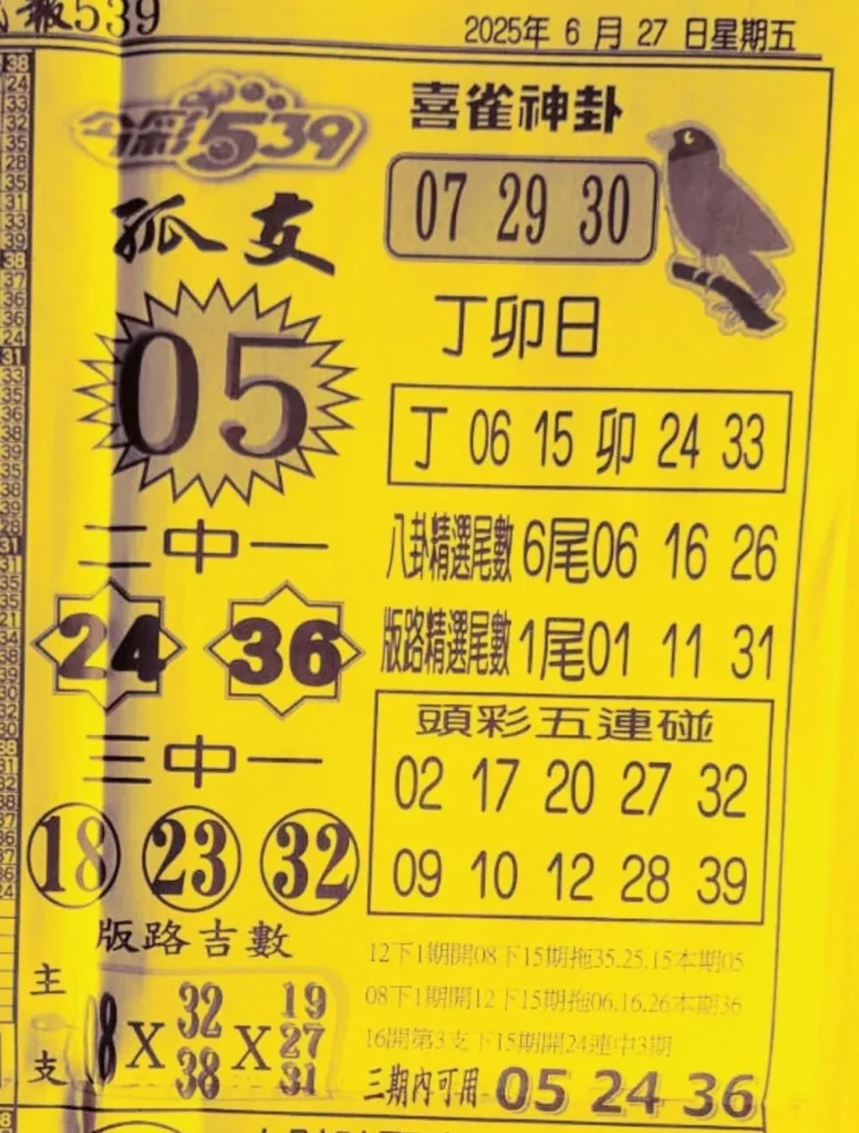 2025年06月27日-喜雀神掛539小黃單