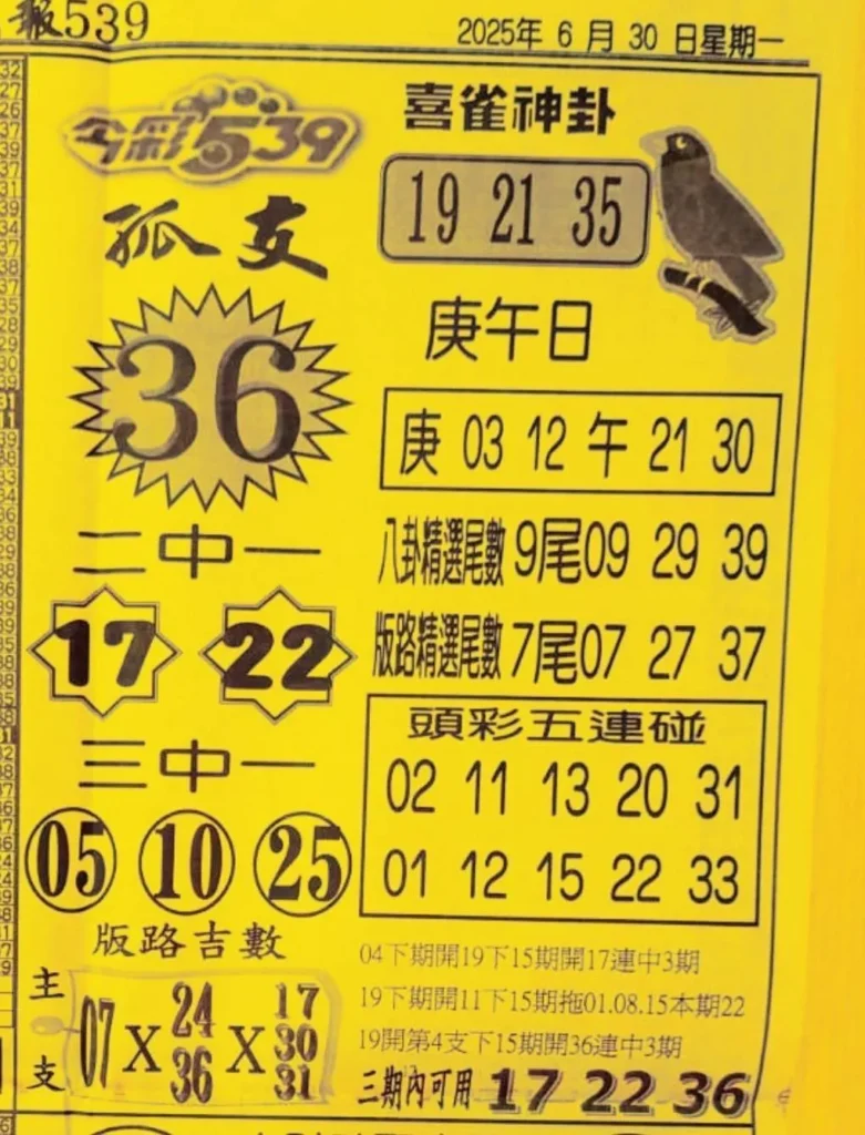 2025年06月30日-喜雀神掛539小黃單
