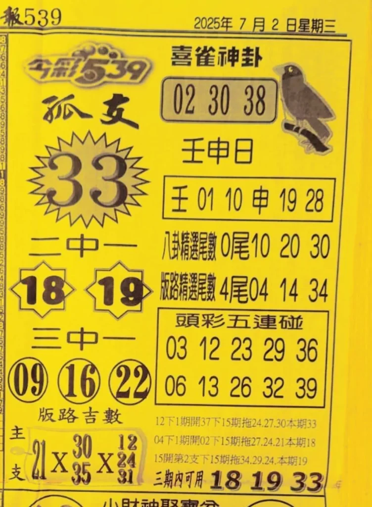 2025年07月02日-喜雀神掛539小黃單
