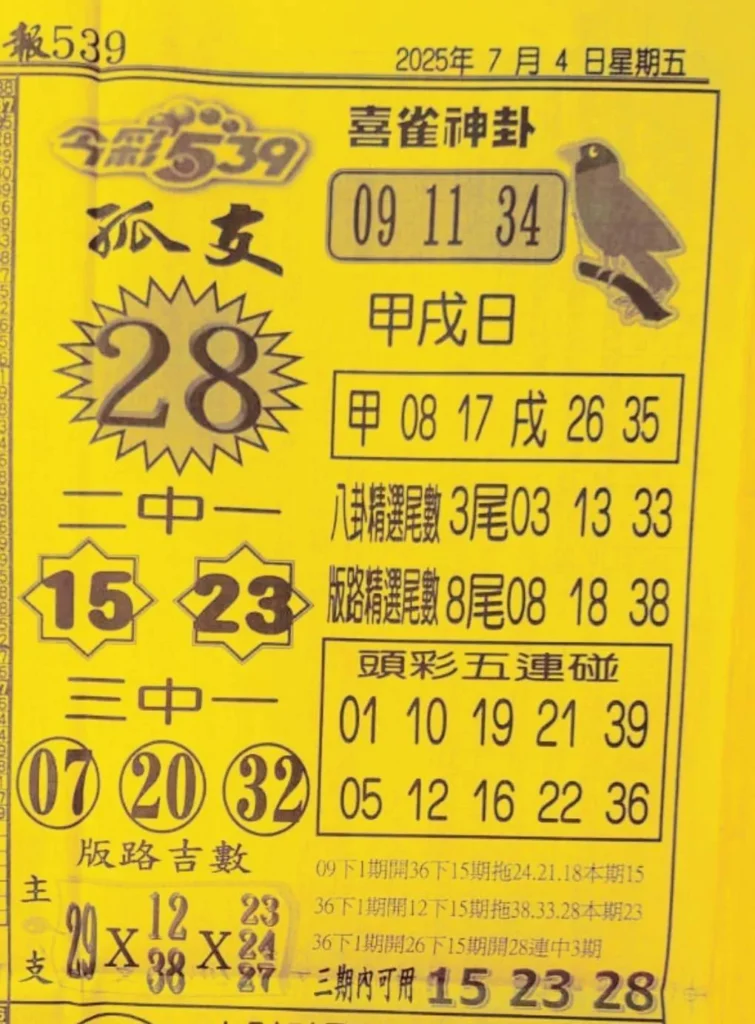 2025年07月04日-喜雀神掛539小黃單