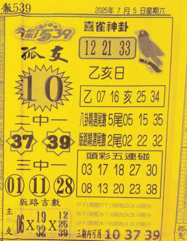 2025年07月05日-喜雀神掛539小黃單