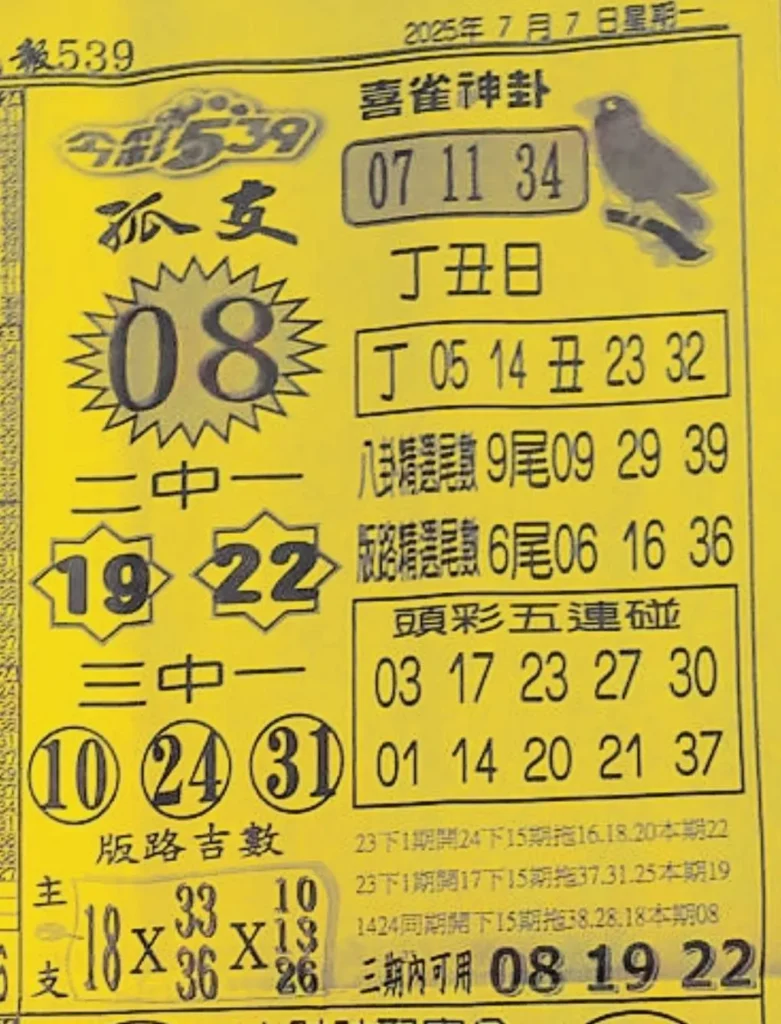 2025年07月07日-喜雀神掛539小黃單