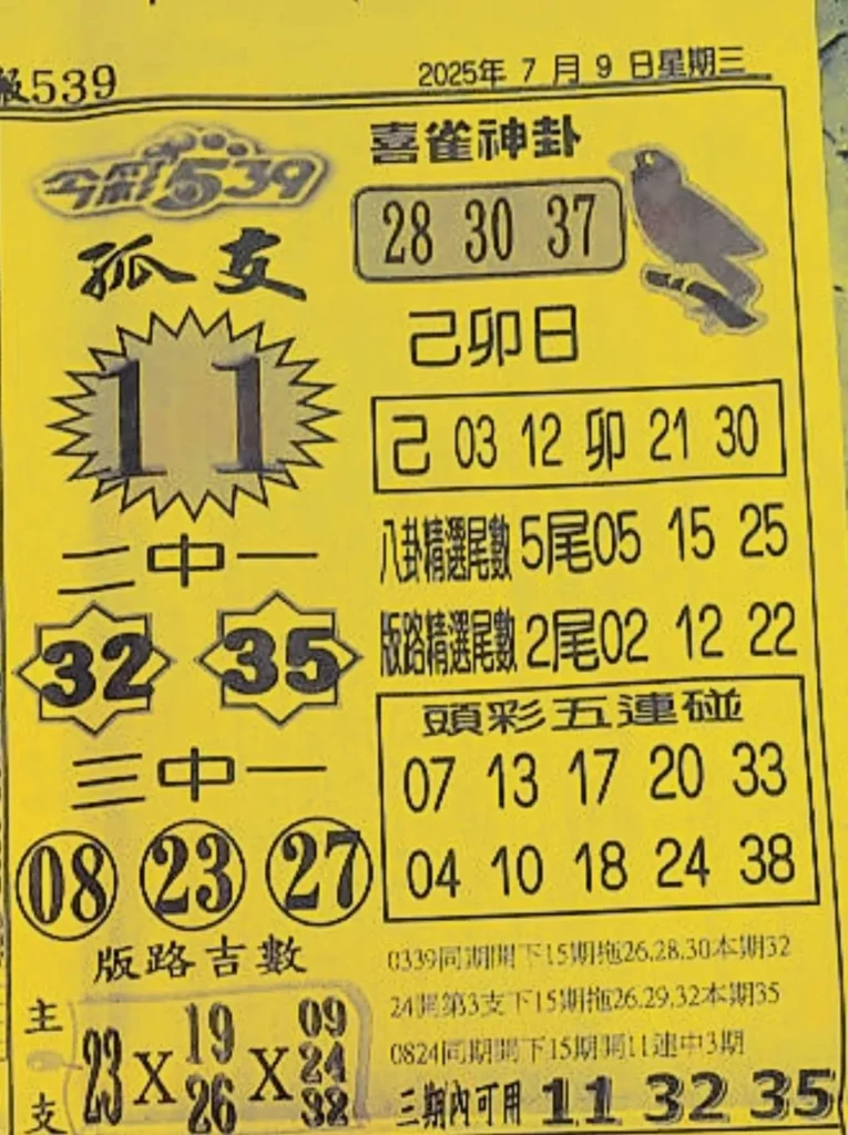 2025年07月09日-喜雀神掛539小黃單