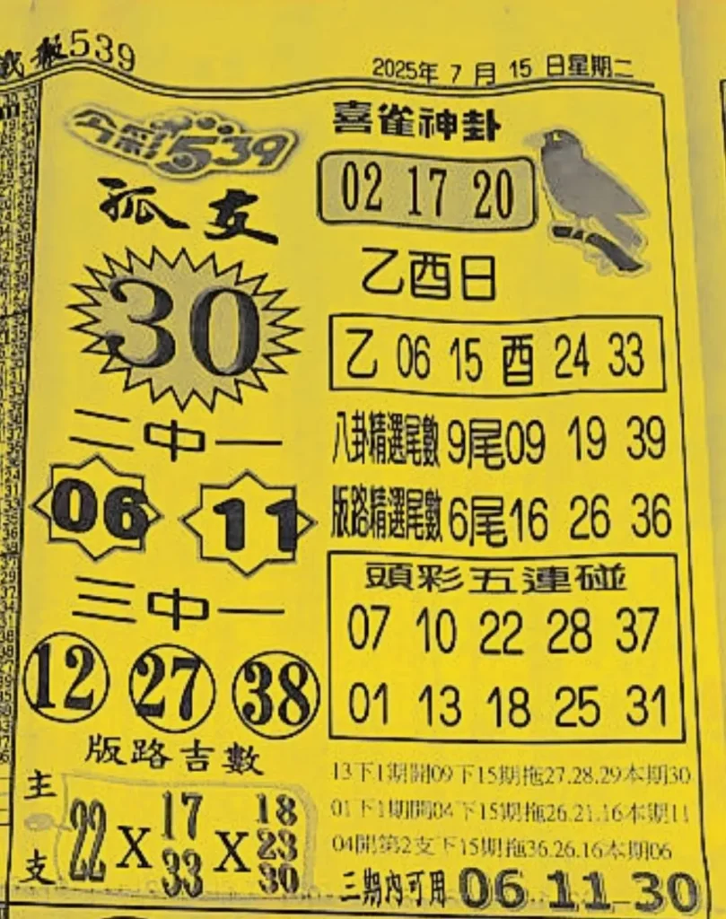 2025年07月15日-喜雀神掛539小黃單