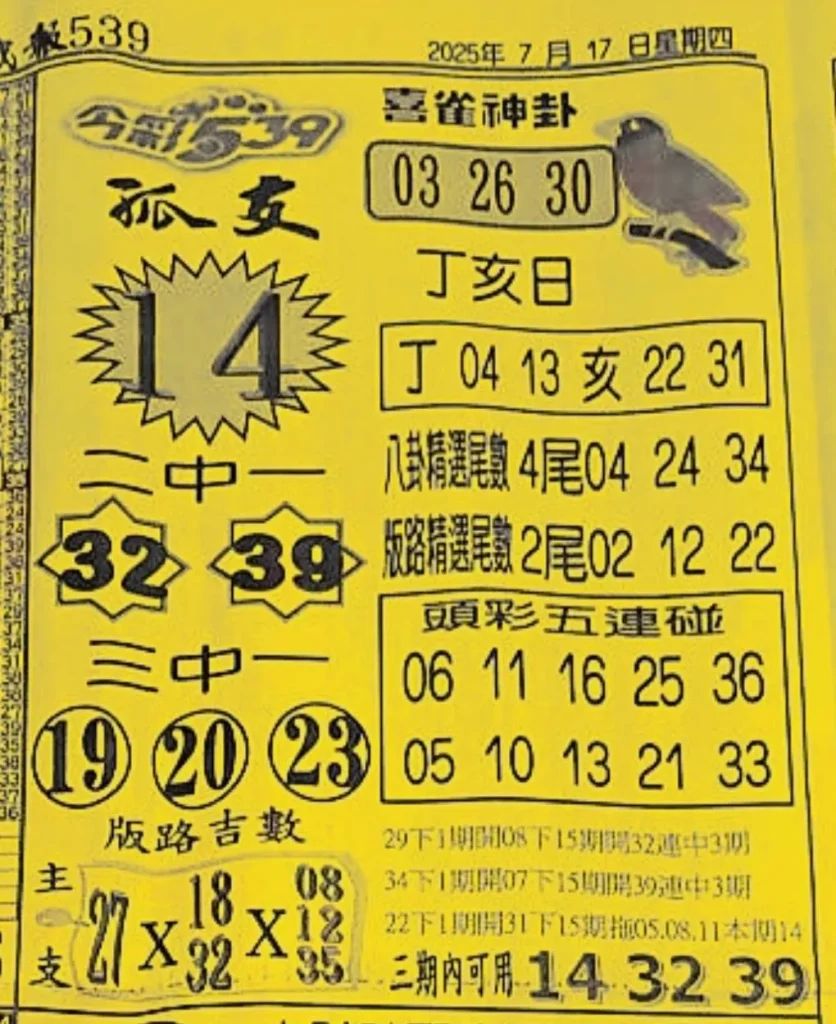2025年07月17日-喜雀神掛539小黃單