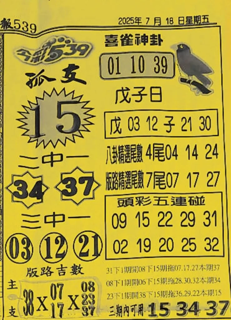 2025年07月18日-喜雀神掛539小黃單