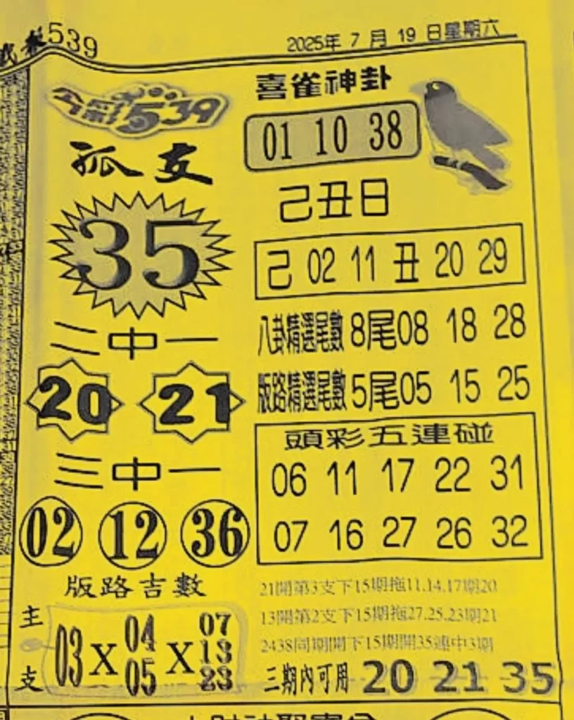 2025年07月19日-喜雀神掛539小黃單