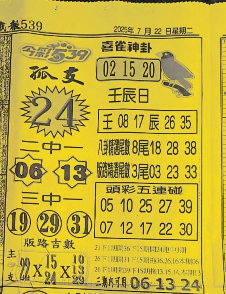 2025年07月22日-喜雀神掛539小黃單