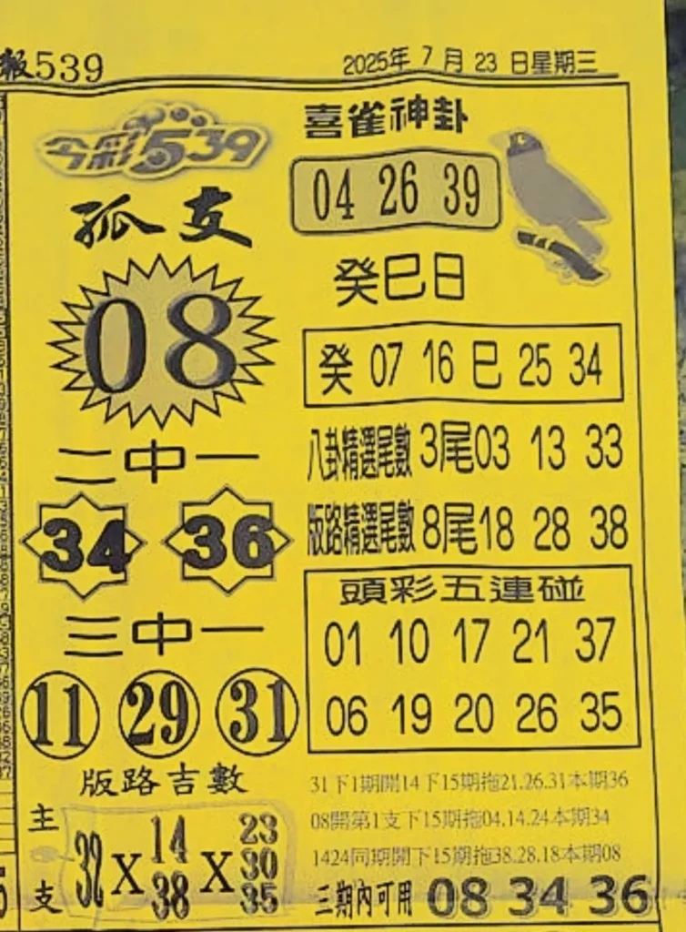 2025年07月23日-喜雀神掛539小黃單