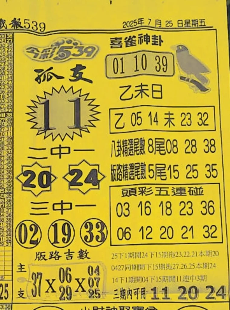 2025年07月25日-喜雀神掛539小黃單