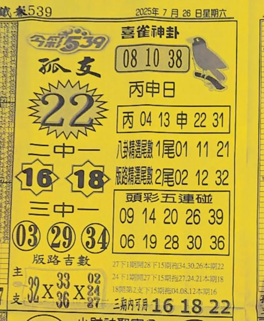 2025年07月26日-喜雀神掛539小黃單