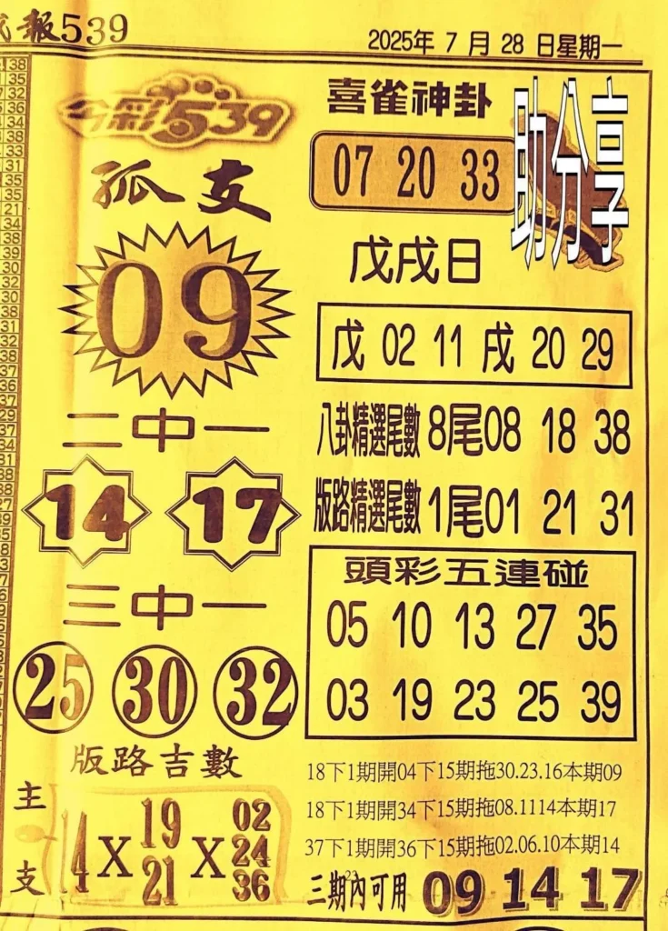 2025年07月28日-喜雀神掛539小黃單