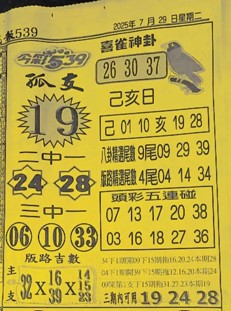2025年07月29日-喜雀神掛539小黃單