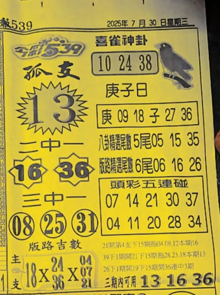 2025年07月30日-喜雀神掛539小黃單