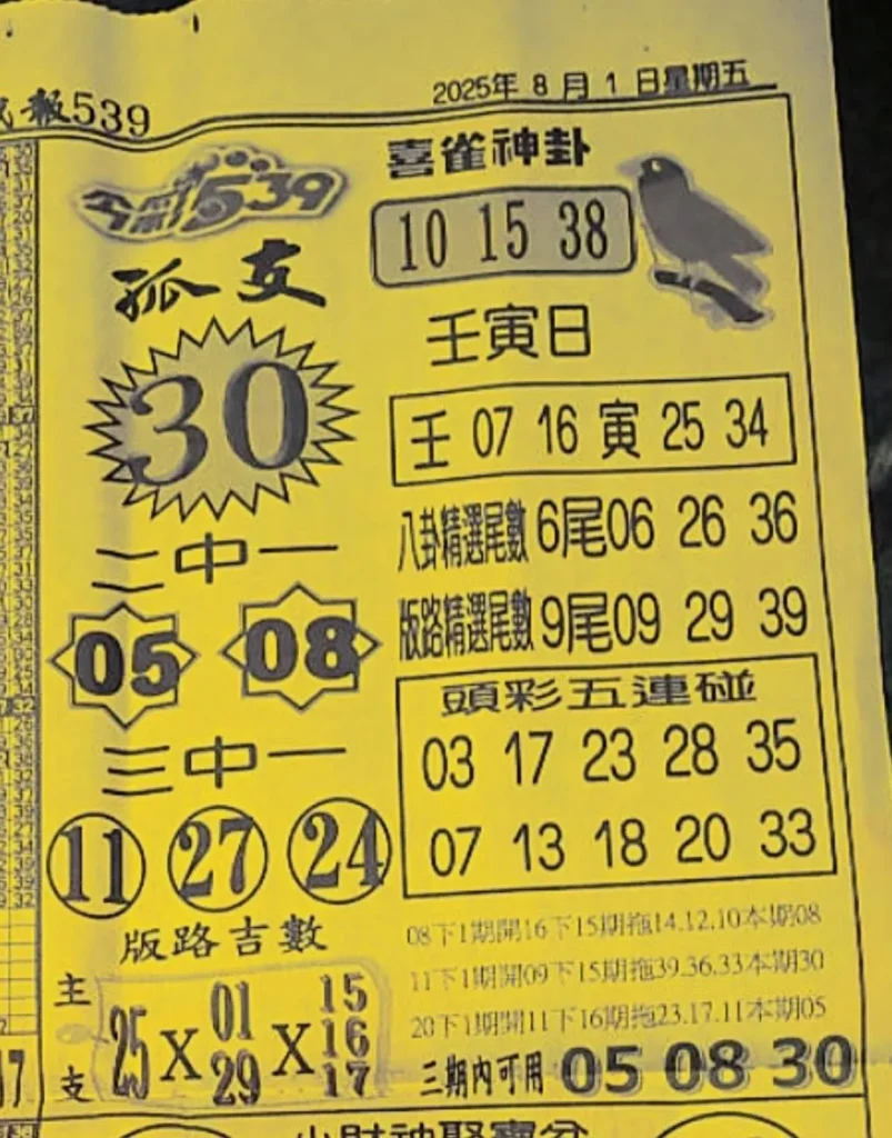 2025年08月01日-喜雀神掛539小黃單