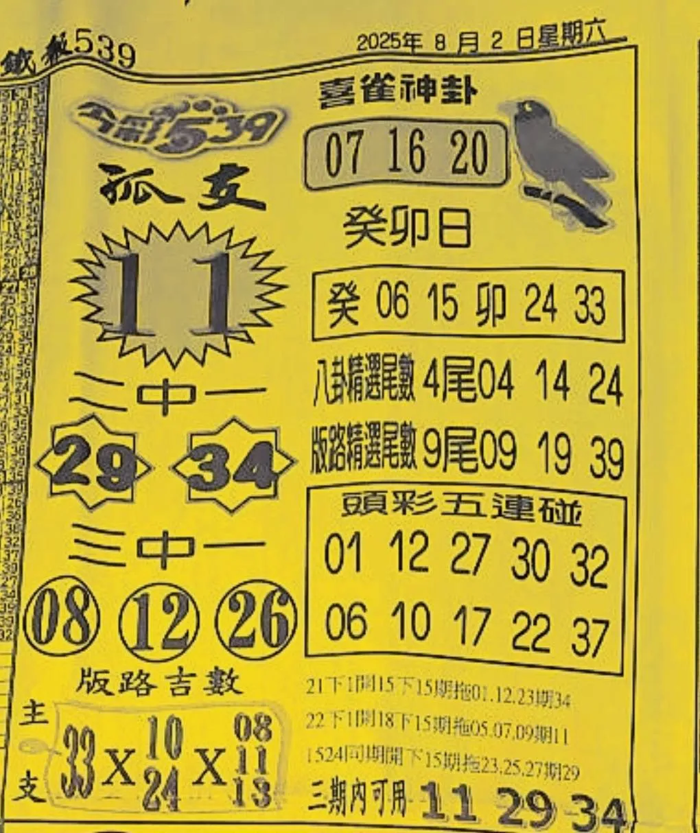 2025年08月02日-喜雀神掛539小黃單
