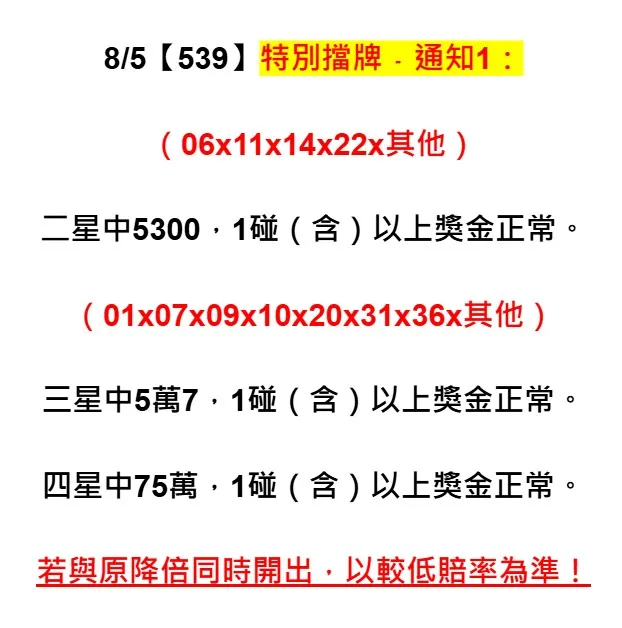 2025年08月05日-539特別擋牌單