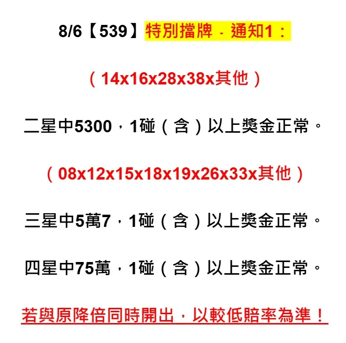 2025年08月06日-539特別擋牌單