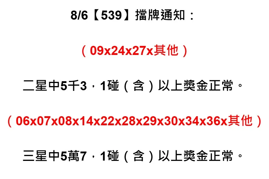 2025年08月06日-539擋牌單