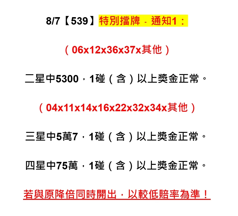 2025年08月07日-539特別擋牌單