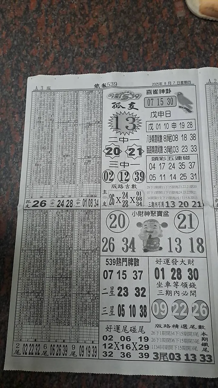 2025年08月07日-喜雀神掛539小黃單