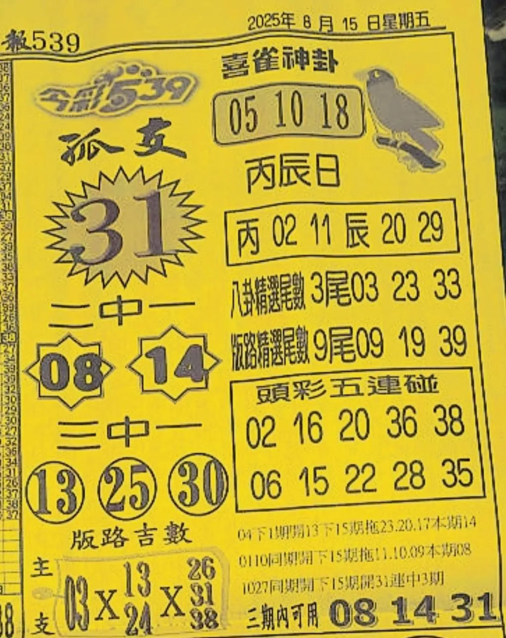 2025年08月15日-喜雀神掛539小黃單